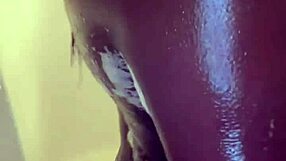 horny black model gagged handcuffed getting dick rides glass dildo and playing with pussy