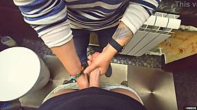 Oh, stranger cums in my panties again in the restaurant toilet!