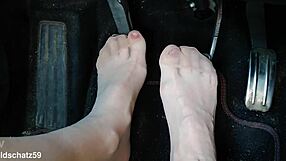 Pumping in birkenstocks with european mature german nylon pantyhose toes close up