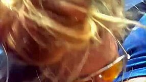 Cheating blonde whore sucks cock and takes facial in public during daytime