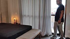 Brazilian pornstar with huge tattooed cock masturbates and cums in solo scene