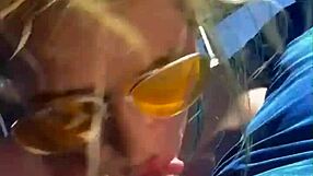 Cheating blonde whore sucks cock and takes facial in public during daytime