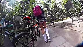 Exposing in miniskirt in the city