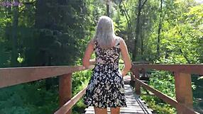 Remote controlled vibrator in park makes sweet girl orgasm