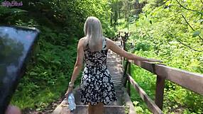 Remote controlled vibrator in park makes sweet girl orgasm