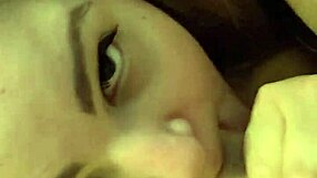 Girl deeply gags on daddy's cock while choking and spitting.