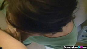 Beautiful Brunette Bobbi Gives Close-Up Blowjob and Fingering to Hard Cock