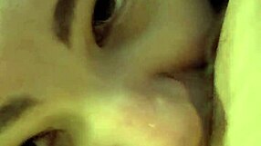 Girl deeply gags on daddy's cock while choking and spitting.