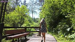 Remote controlled vibrator in park makes sweet girl orgasm