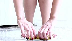 Showing My Little Feet And Crushing A Banana With Them