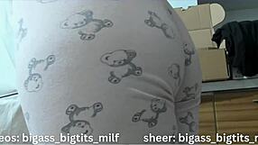 pajama milf with big ass masturbates in leggings, fingering her wet pussy and using toys