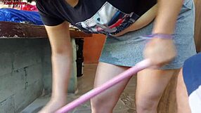 my wife left and the hot short maid grabbed my cock and put it inside her in the house