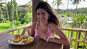 Waiter cums on face in public cafe dining