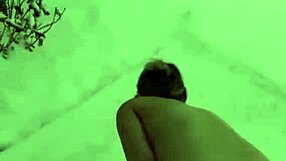 Public pussy eating flashing in snow and hot sex