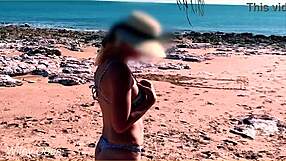 wifey flashing her tits at the beach