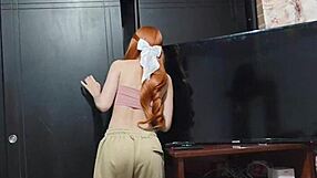 The redhead sexy and hot Laura finds a stranger in her room and strips naked in front of him