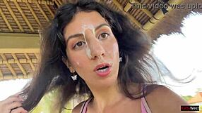 Waiter cums on face in public cafe dining