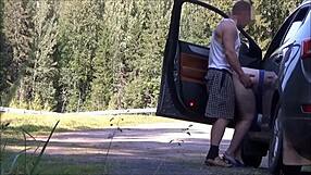 fucked a fellow traveler bent over on the road with big ass moaning in public