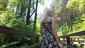 Remote controlled vibrator in park makes sweet girl orgasm