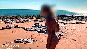 wifey flashing her tits at the beach