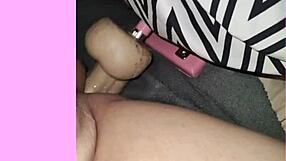 Ladyboy enjoys dildo fun with toys and machine in playful session.