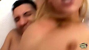 Blonde whore enjoys anal busting in gangbang. She loves eating cum.