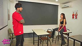 When I get home late, meeting a new teacher with a big cock that brings pleasure in the classroom.