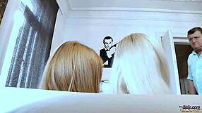 grandpa gets his dick sucked by two beautiful 18+ teens, so hot!