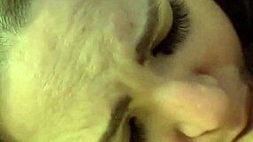 Girl deeply gags on daddy's cock while choking and spitting.