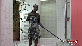 cleaning lady tanya cleans the dick in the shower