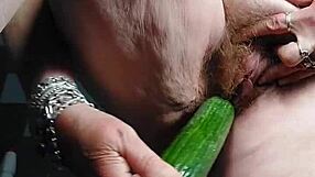 German Granny Fucks Hairy Beaver With Cucumber Food