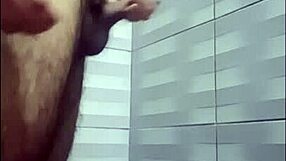 Waiting in the Shower for Neighbor While Stroking Big Cock