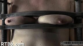 Gagged beauty's cunt drilled viciously by hard monster cock