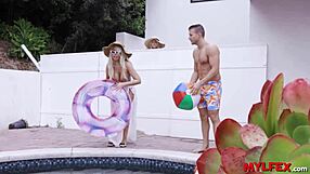 Mylfex - stepson licks his step mom and teen 18+ie neighbour pussy at poolside