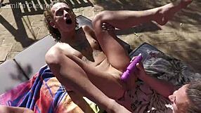 lesbian squirting foursome in the sun with juicy pussies