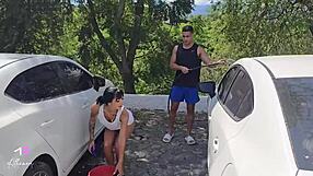 Colombian fucks in public car wash with big cock guy – Athenea Rose & Max Betancur