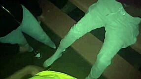 Park lot slut sucks two big cocks in bent over pose