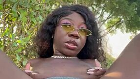 Lola black xxx plays with her pussy using dildo outside in public