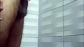 Waiting in the Shower for Neighbor While Stroking Big Cock