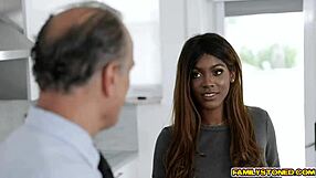 The interracial fuck session grows passionate until stepbro shoots thick load