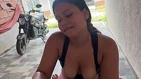 Colombiana Horny Pulling Boyfriend's Penis On Street And Sucking It