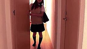 Petite Japanese Step-Sister's First Blowjob After Being Caught.