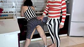 Mature housewife chooses alternative activity over cooking