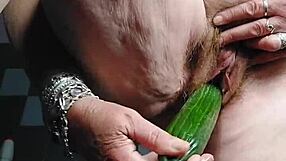 German Granny Fucks Hairy Beaver With Cucumber Food