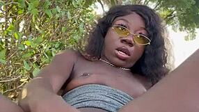 Lola black xxx plays with her pussy using dildo outside in public