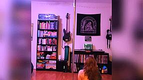 Sexy big tits milf in black lingerie rock and roll striptease.