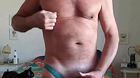 i'm pervy papifachero playin with my big daddy boner bulge in turquoise thong and just rubbin my frenum in the shower