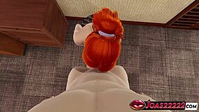 Watch this redhead blowjob on the chair, ending with a facial in 3D POV.