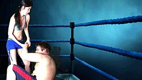 Alexandria Wu fights Clifford Bryant in interracial wrestling fuck