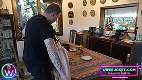 Homemade couple enjoys fingering on the kitchen table